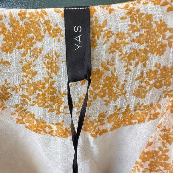 NWT Y.A.S. Mustard Yellow Floral Faux Wrap Maxi Dress M Cottagecore Fall - Picture 6 of 8